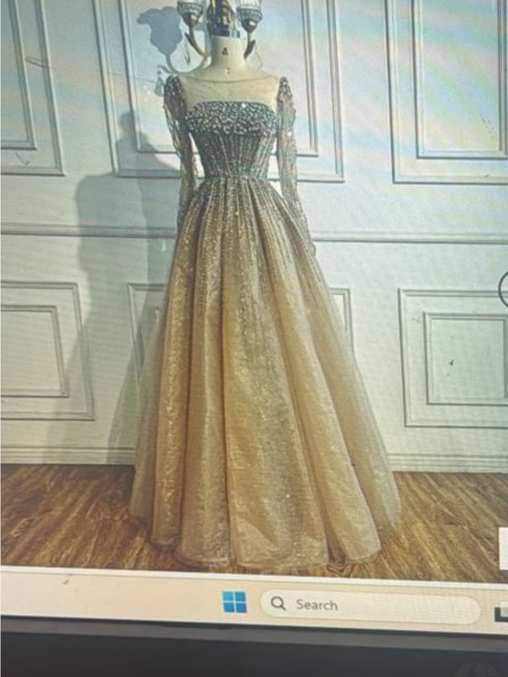 Gold Long Sleeve Sequin Prom Dress - Sparkle Ball Gown